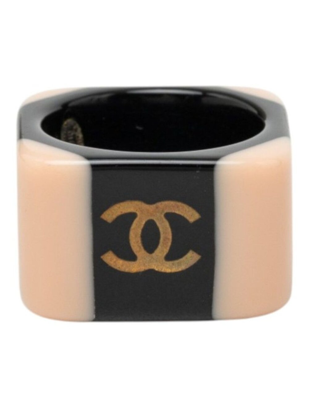 Chanel CC Logo Ring Black Beige Plastic